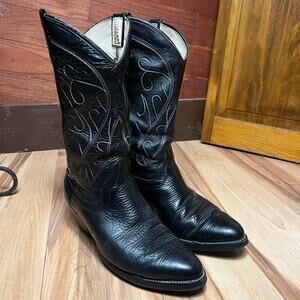 VINTAGE Cowtown Cowboy Boots Size 9.5E Mens Bullhide Round Toe Embroidered